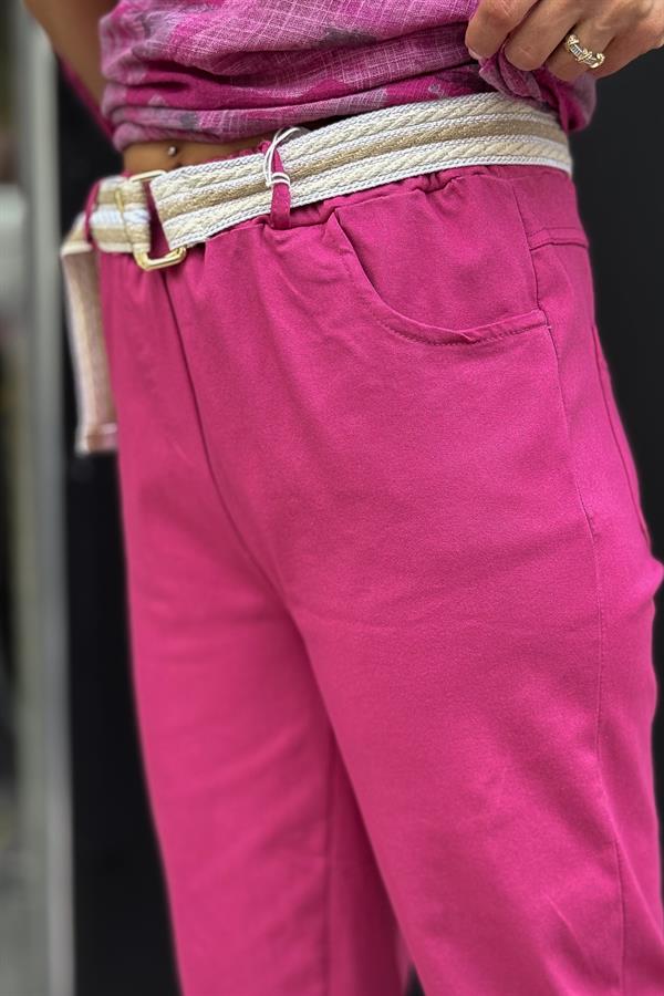 Kemerli Likralı Viskon Pantolon Siklemen Renk