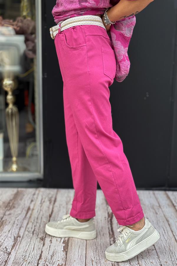 Kemerli Likralı Viskon Pantolon Siklemen Renk