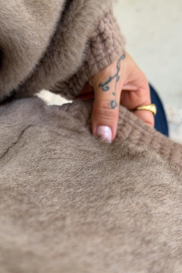 Kenarları Biyeli Angora Ceket Koyu Vizon Renk