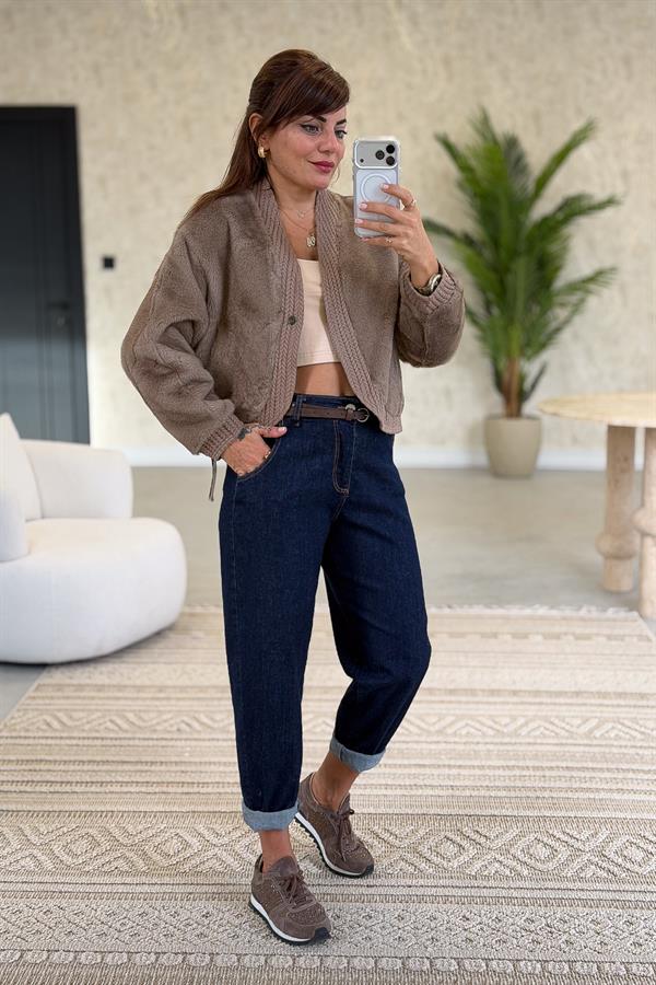 Kenarları Biyeli Angora Ceket Koyu Vizon Renk