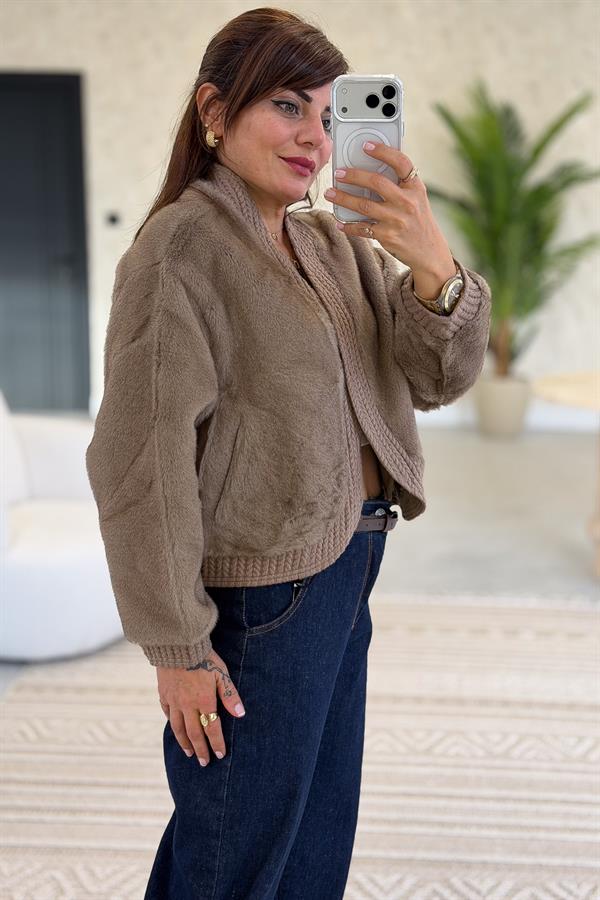 Kenarları Biyeli Angora Ceket Koyu Vizon Renk