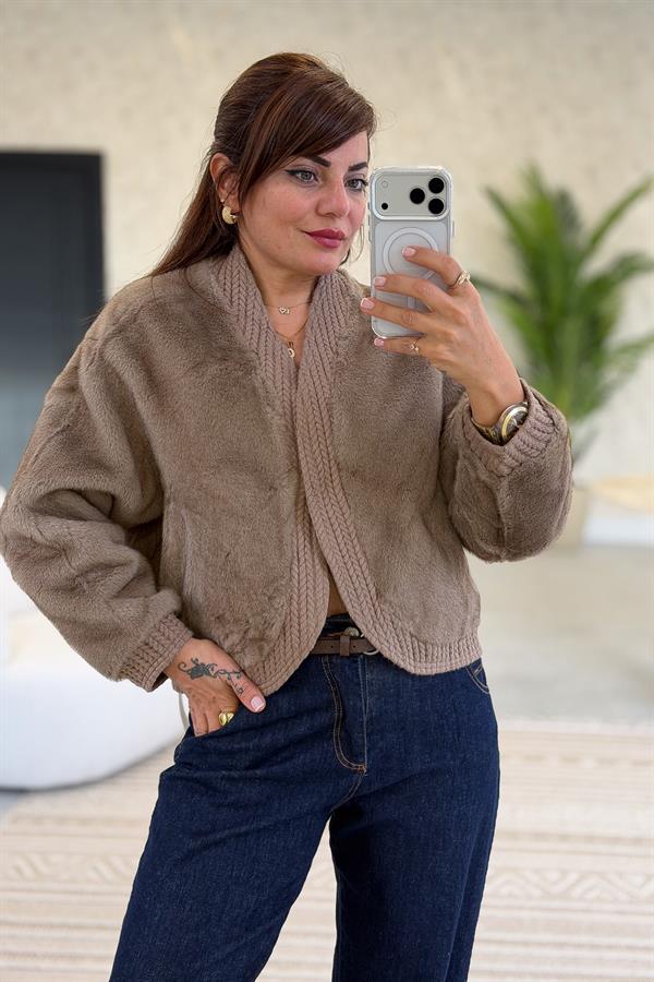 Kenarları Biyeli Angora Ceket Koyu Vizon Renk