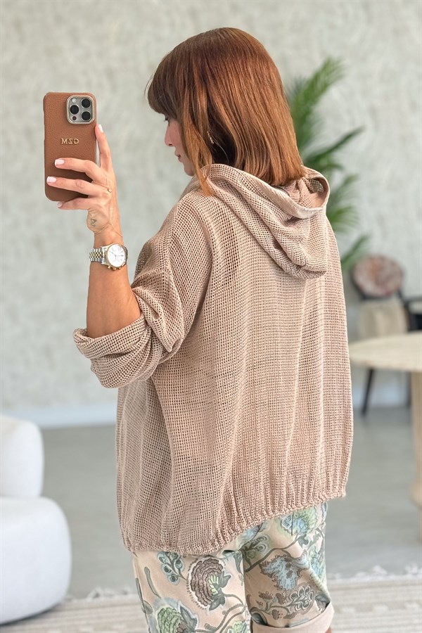 Kenarları Pul Detaylı File Ceket Camel Renk