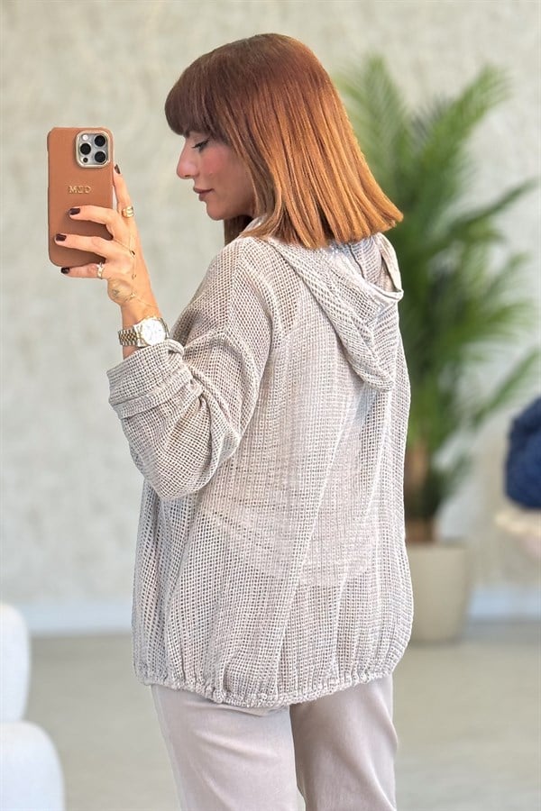 Kenarları Pul Detaylı File Ceket Vizon Renk