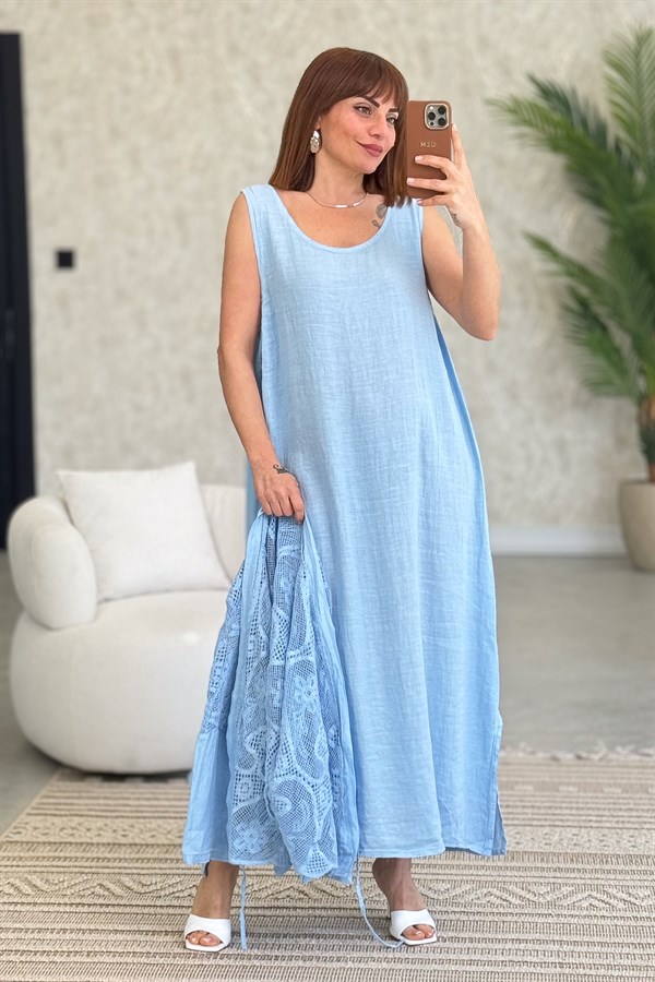 Keten Basic Kolsuz Elbise Bebe Mavi RenkELBİSE