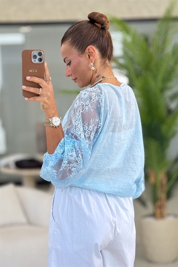 Kolları Dantelli Bolero Bebe Mavi Renk
