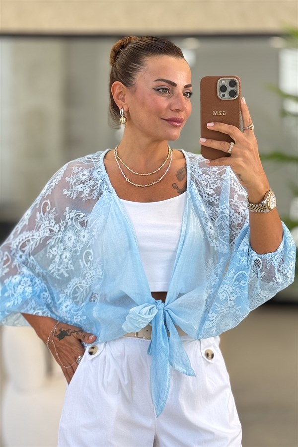 Kolları Dantelli Bolero Bebe Mavi Renk