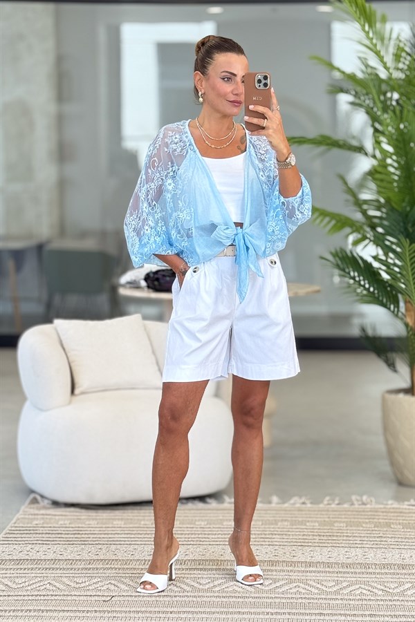 Kolları Dantelli Bolero Bebe Mavi Renk