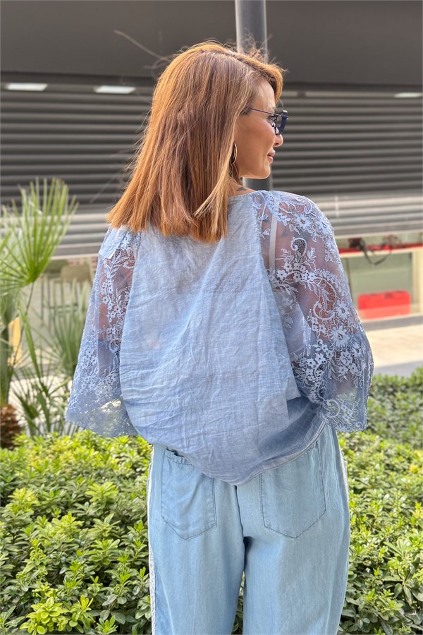 Kolları Dantelli Bolero İndigo Renk