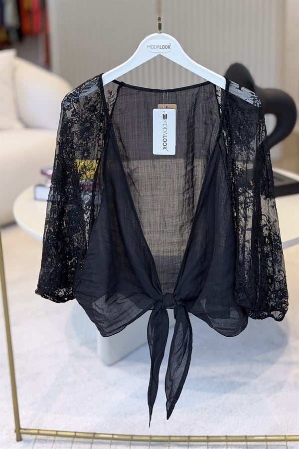 Kolları Dantelli Bolero Siyah RenkCEKET