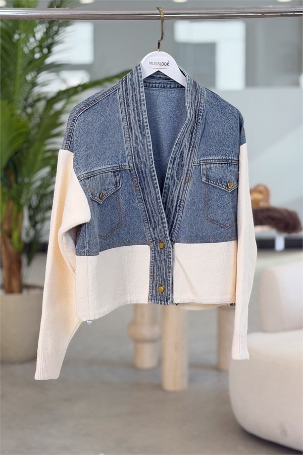Kot Ve Angora Kumaşlı Bomber Ceket Krem RenkCEKET