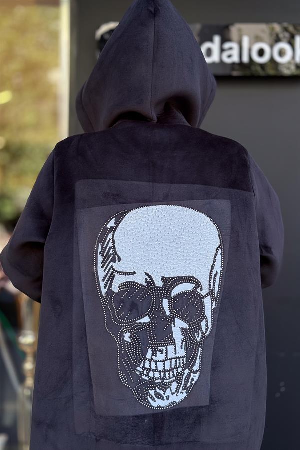 Kuru Kafa Detaylı Polar Kaban Siyah Renk