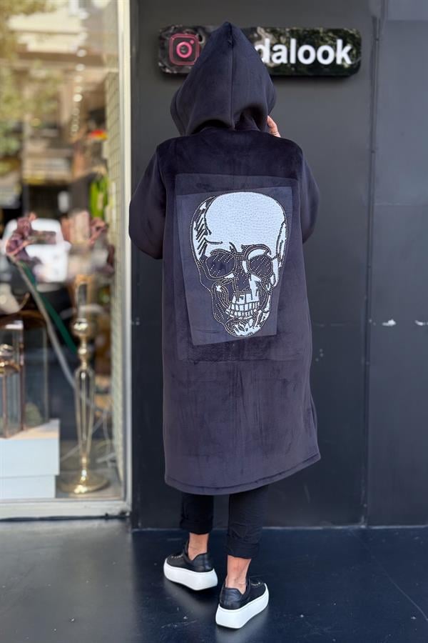 Kuru Kafa Detaylı Polar Kaban Siyah Renk