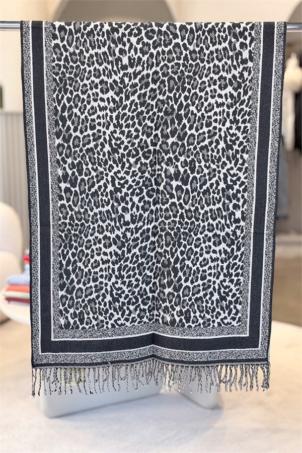 Leopar Desenli Kaşmir Şal Bej Renk