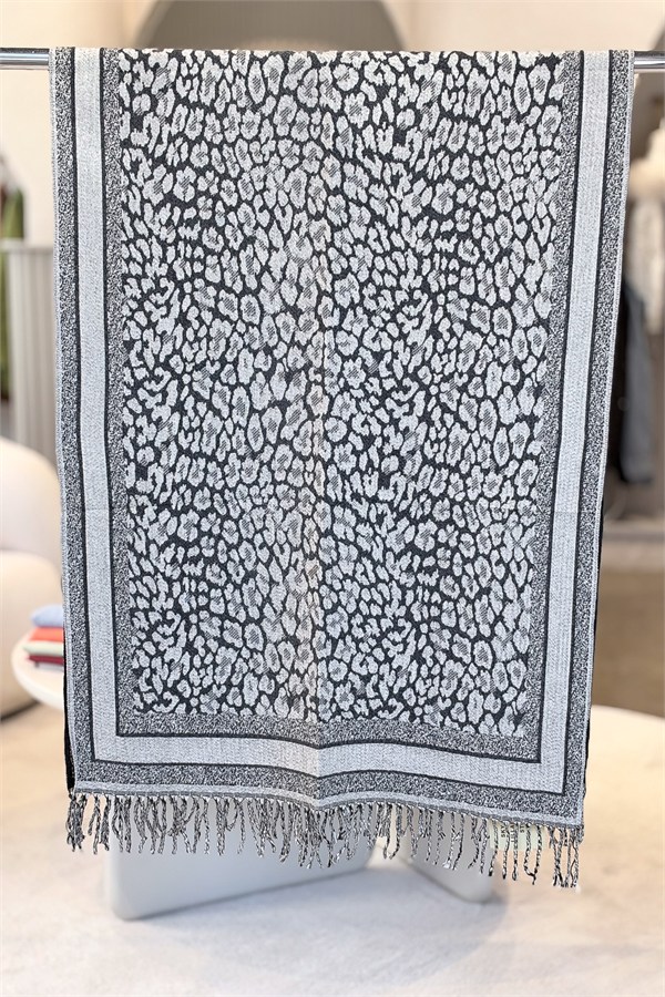 Leopar Desenli Kaşmir Şal Bej Renk