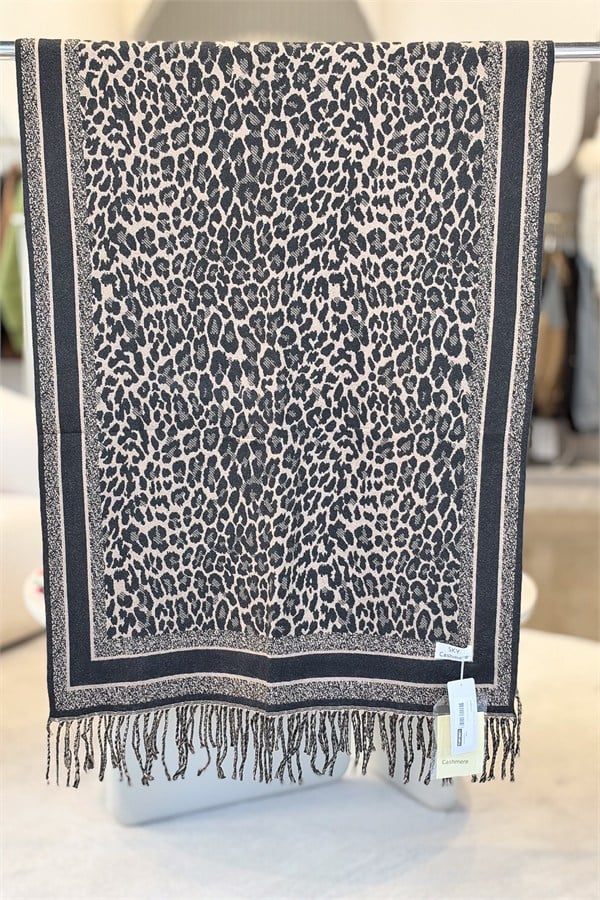 Leopar Desenli Kaşmir Şal Camel Renk