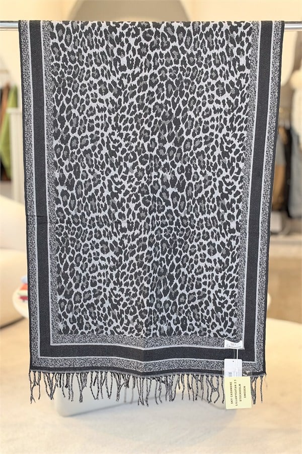 Leopar Desenli Kaşmir Şal Füme Renk