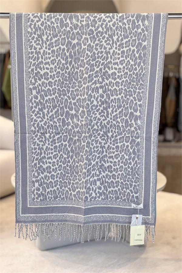 Leopar Desenli Kaşmir Şal Gri Renk