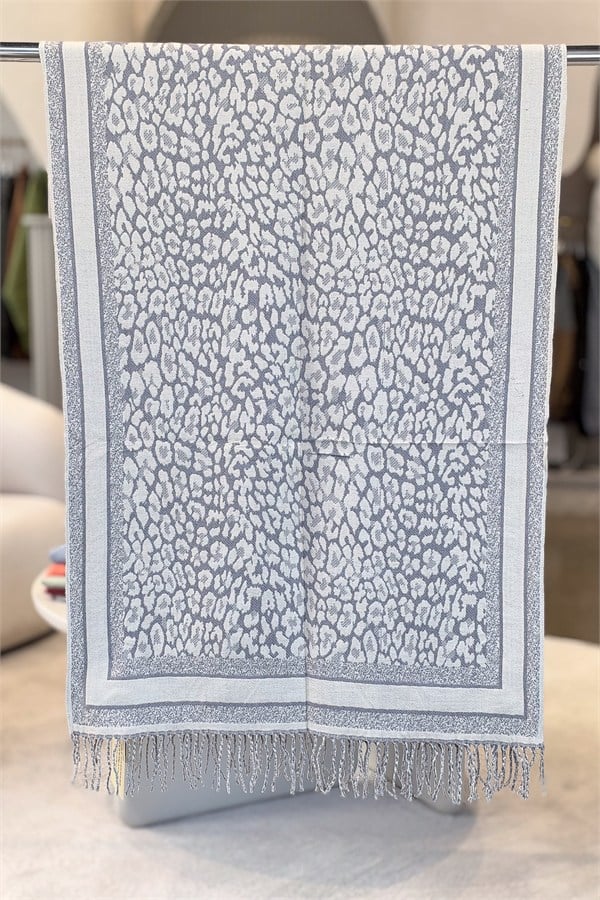 Leopar Desenli Kaşmir Şal Gri Renk