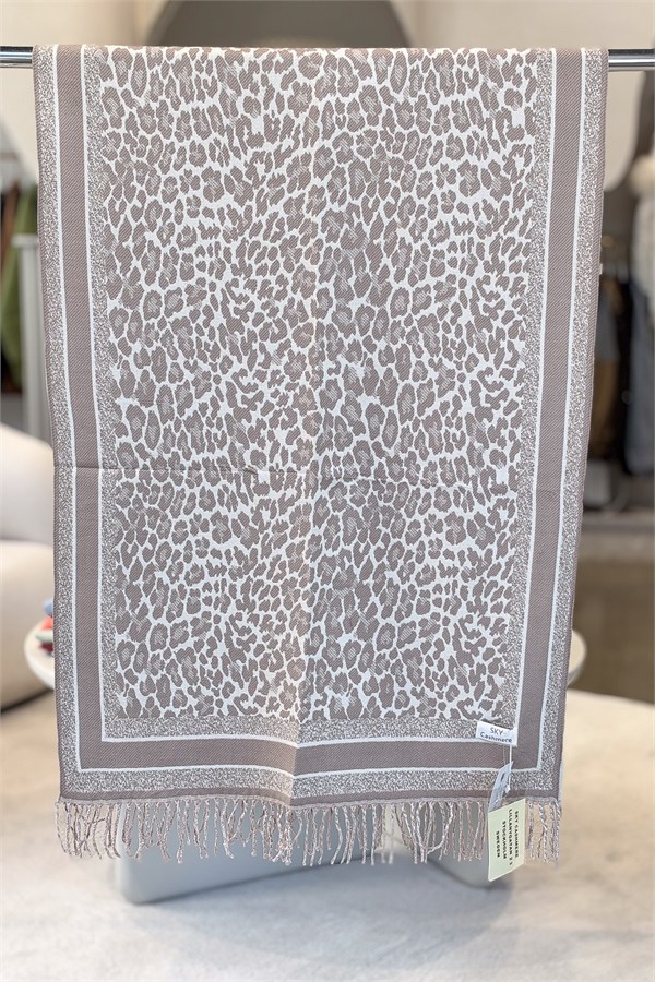 Leopar Desenli Kaşmir Şal Krem Renk