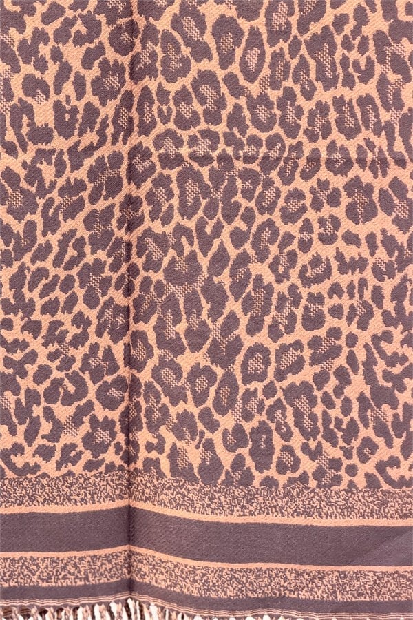 Leopar Desenli Kaşmir Şal Taba Renk