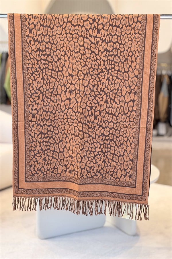 Leopar Desenli Kaşmir Şal Taba Renk