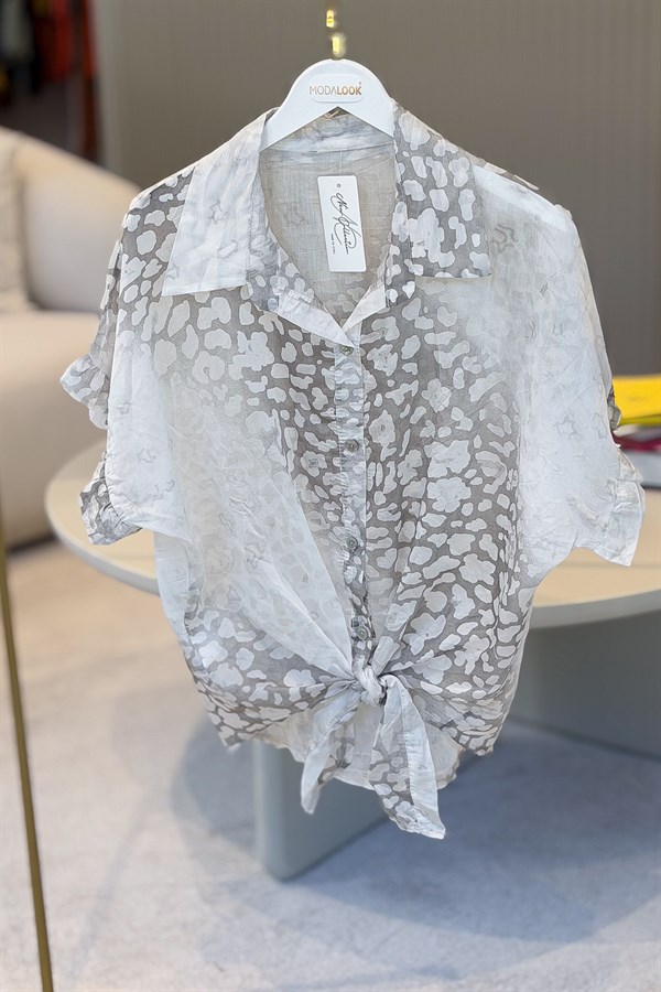 Leopar Desenli Tensel Gömlek Vizon Renk