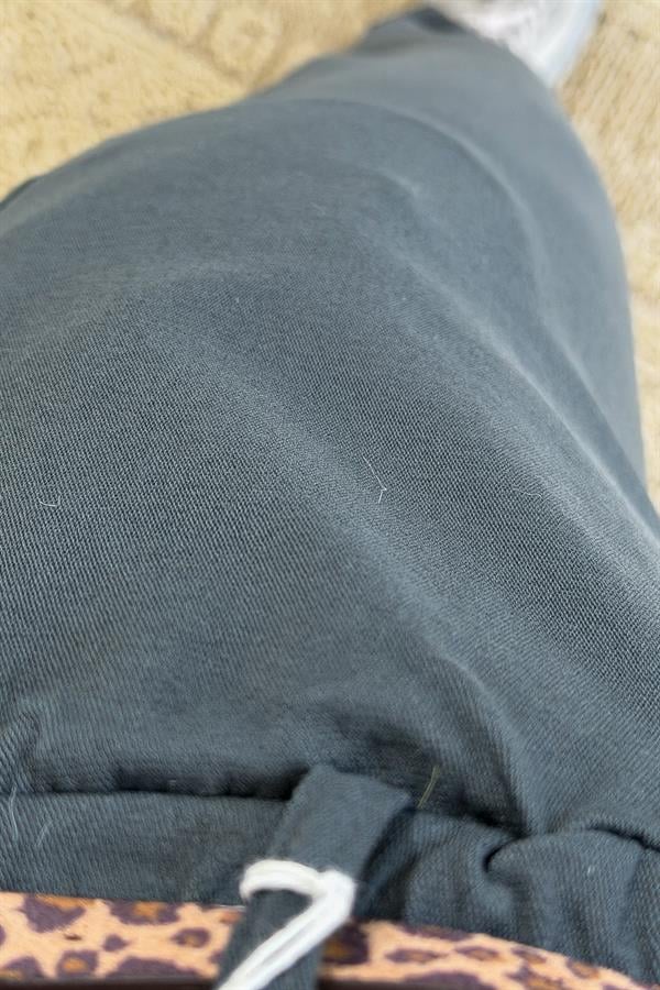 Leopar Kemerli Beli Lastikli Kanvas Pantolon Antresit Renk