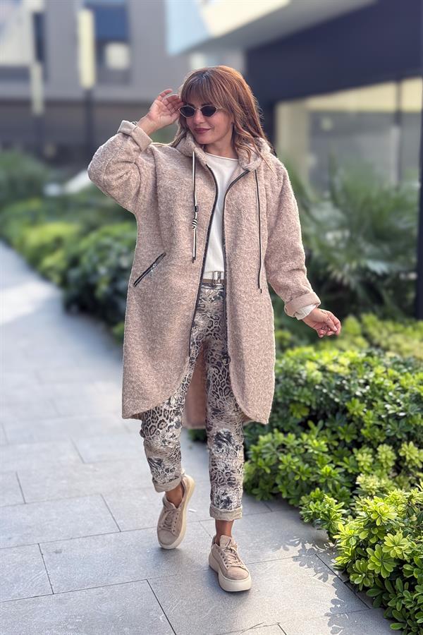 Leopar Ve Çiçek Desenli Likralı Pantolon Bej Renk