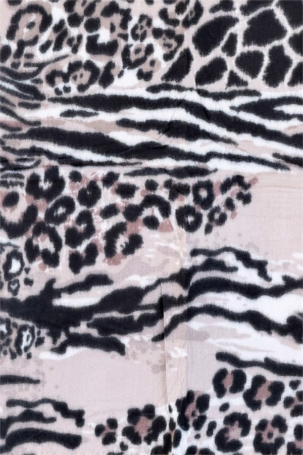 Leopar Ve Zebra Desenli Kaşmir Şal Vizon Renk