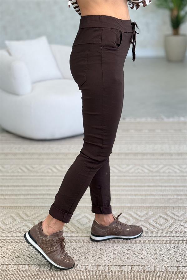 Likralı Düz Basic Pantolon Acı Kahve Renk