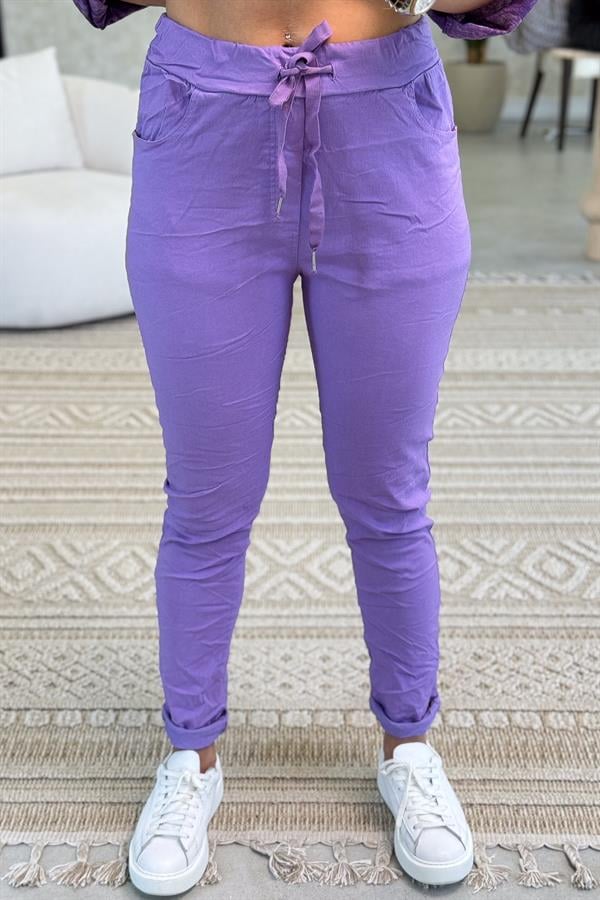 Likralı Düz Basic Pantolon Açık Mor Renk