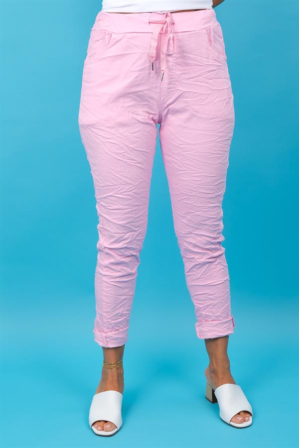 Likralı Düz Basic Pantolon Açık Pembe Renk