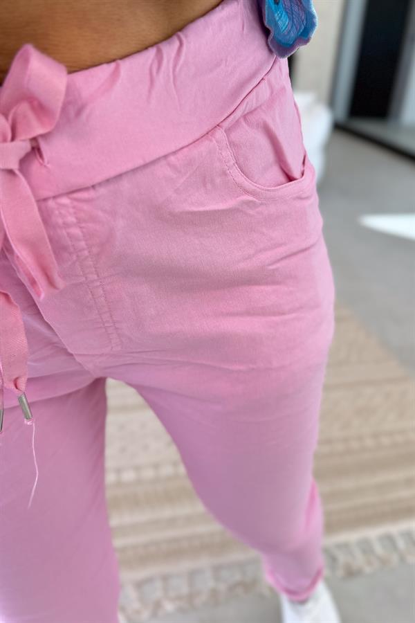 Likralı Düz Basic Pantolon Açık Pembe Renk