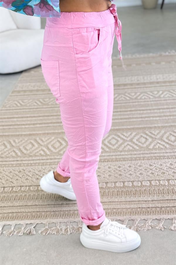 Likralı Düz Basic Pantolon Açık Pembe Renk