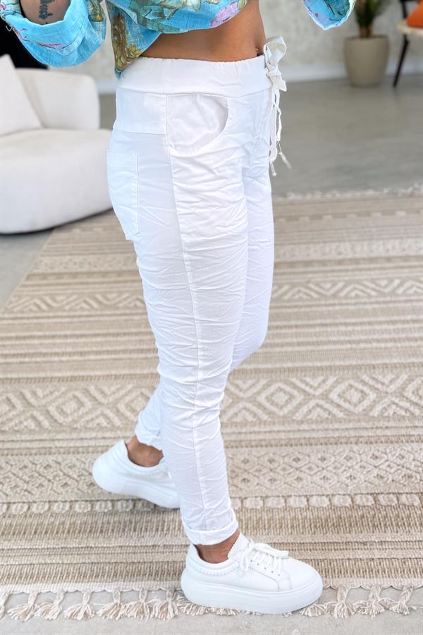 Likralı Düz Basic Pantolon Beyaz Renk