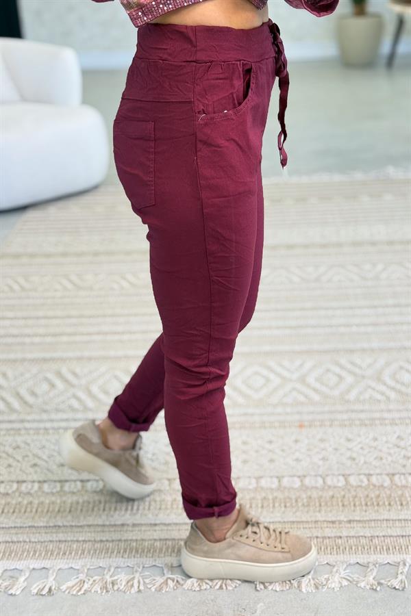 Likralı Düz Basic Pantolon Bordo Renk