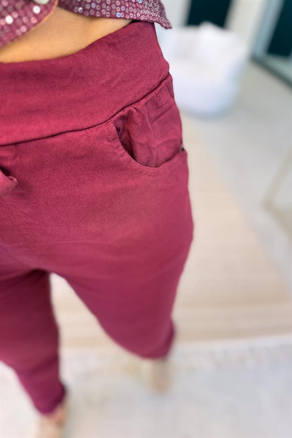 Likralı Düz Basic Pantolon Bordo Renk