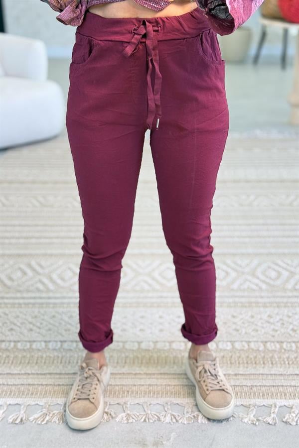 Likralı Düz Basic Pantolon Bordo Renk