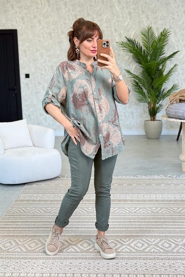 Likralı Düz Basic Pantolon Haki Renk