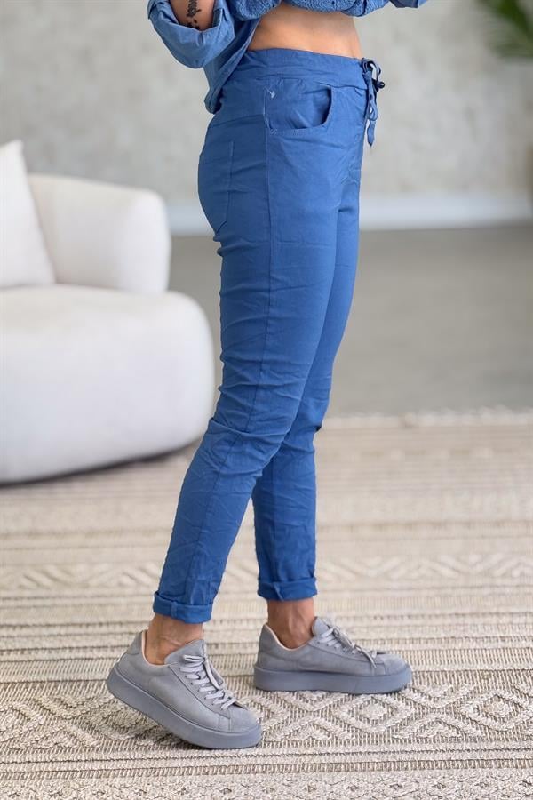 Likralı Düz Basic Pantolon İndigo Renk