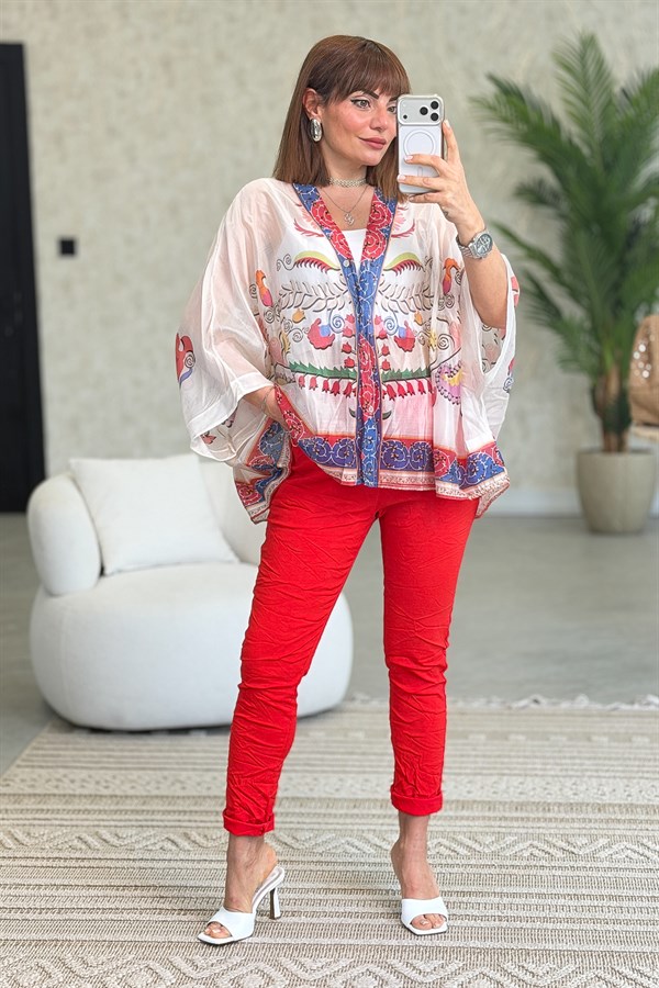 Likralı Düz Basic Pantolon Kırmızı Renk