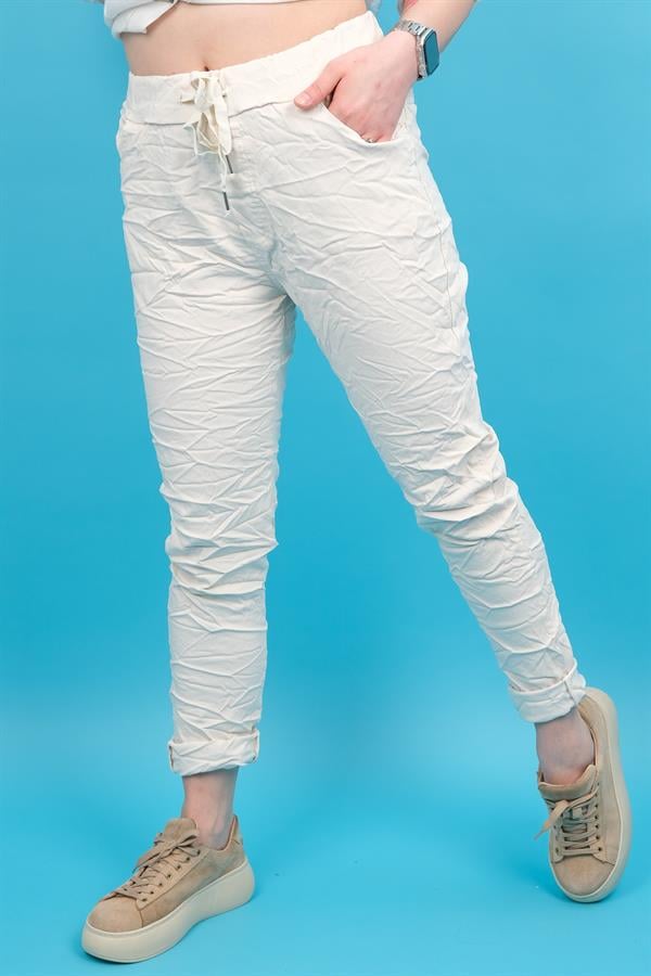 Likralı Düz Basic Pantolon Krem Renk