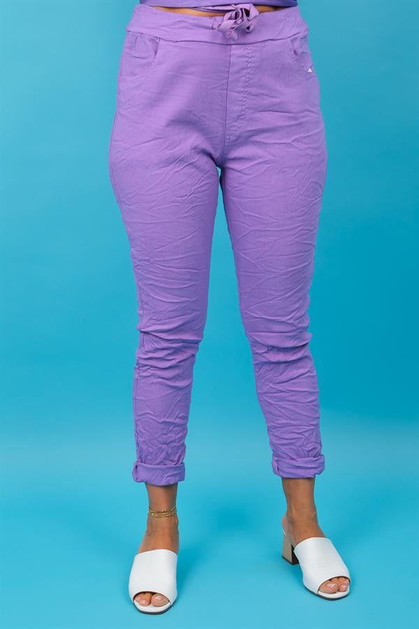 Likralı Düz Basic Pantolon Mor Renk