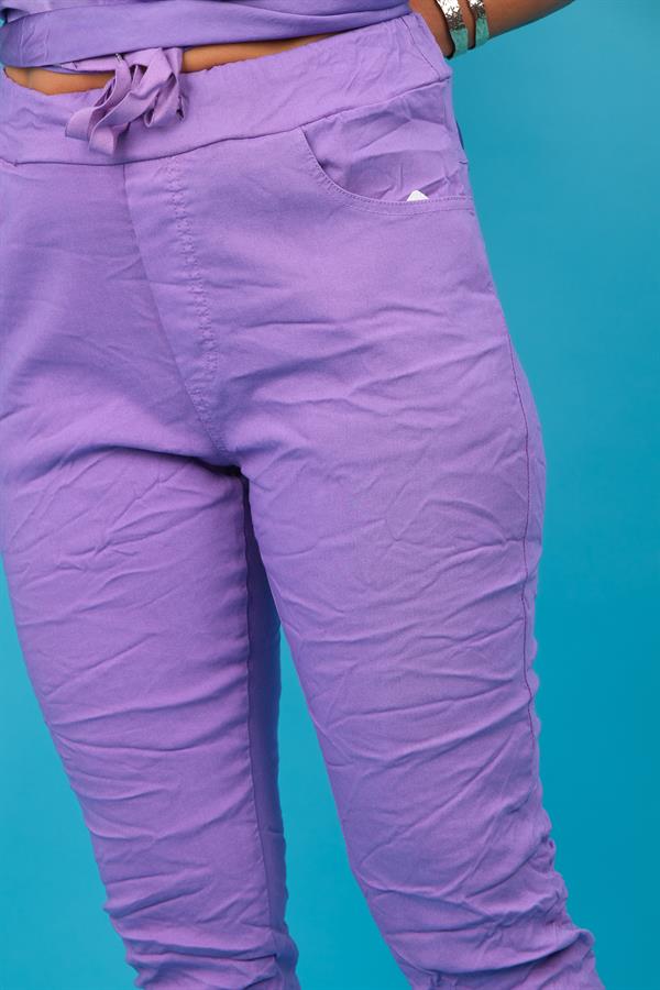 Likralı Düz Basic Pantolon Mor Renk