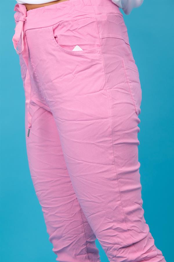 Likralı Düz Basic Pantolon Pembe Renk
