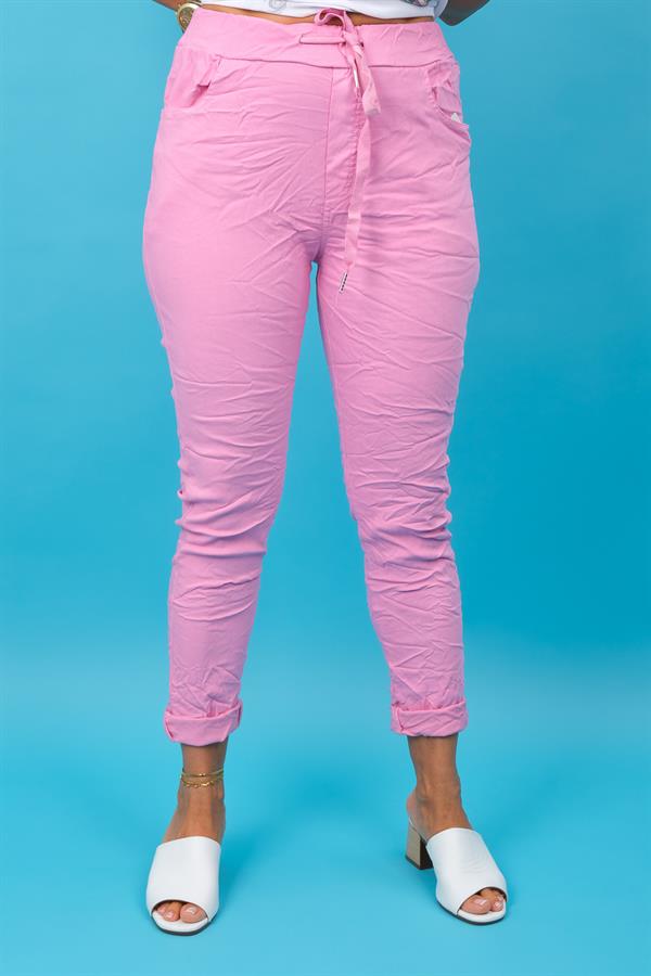 Likralı Düz Basic Pantolon Pembe Renk