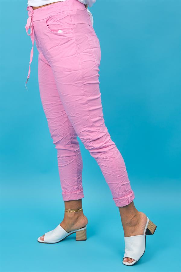Likralı Düz Basic Pantolon Pembe Renk