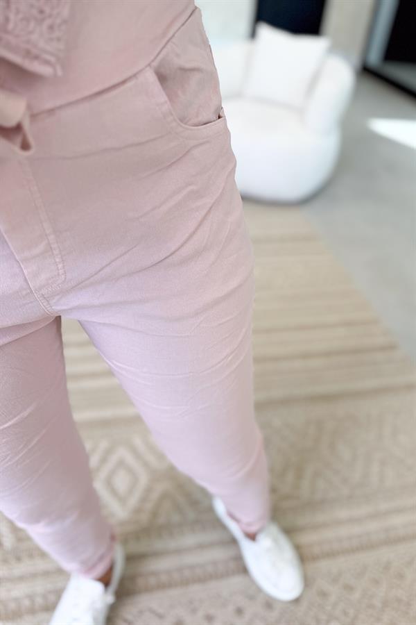 Likralı Düz Basic Pantolon Pudra Renk