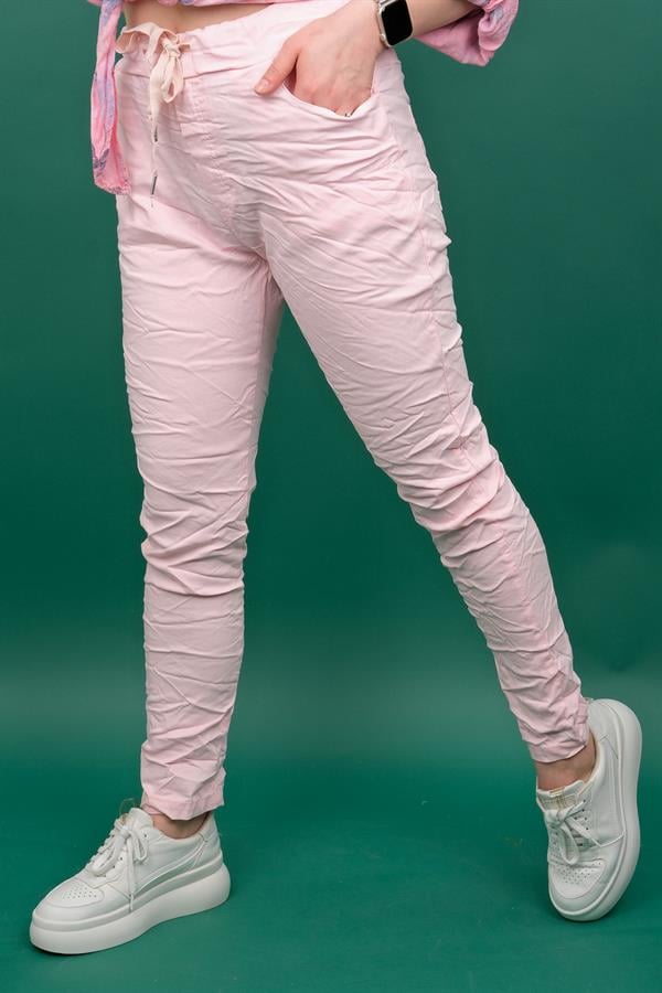 Likralı Düz Basic Pantolon Şeker Pembe Renk